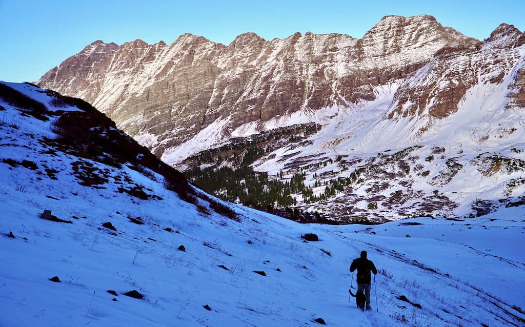 Hiking down from West Maroon Pass back to our campsite in October 2021.