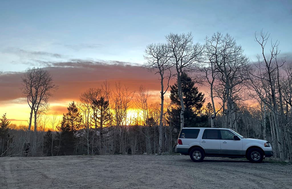 The beginning of sunrise, seen from the parking lot.